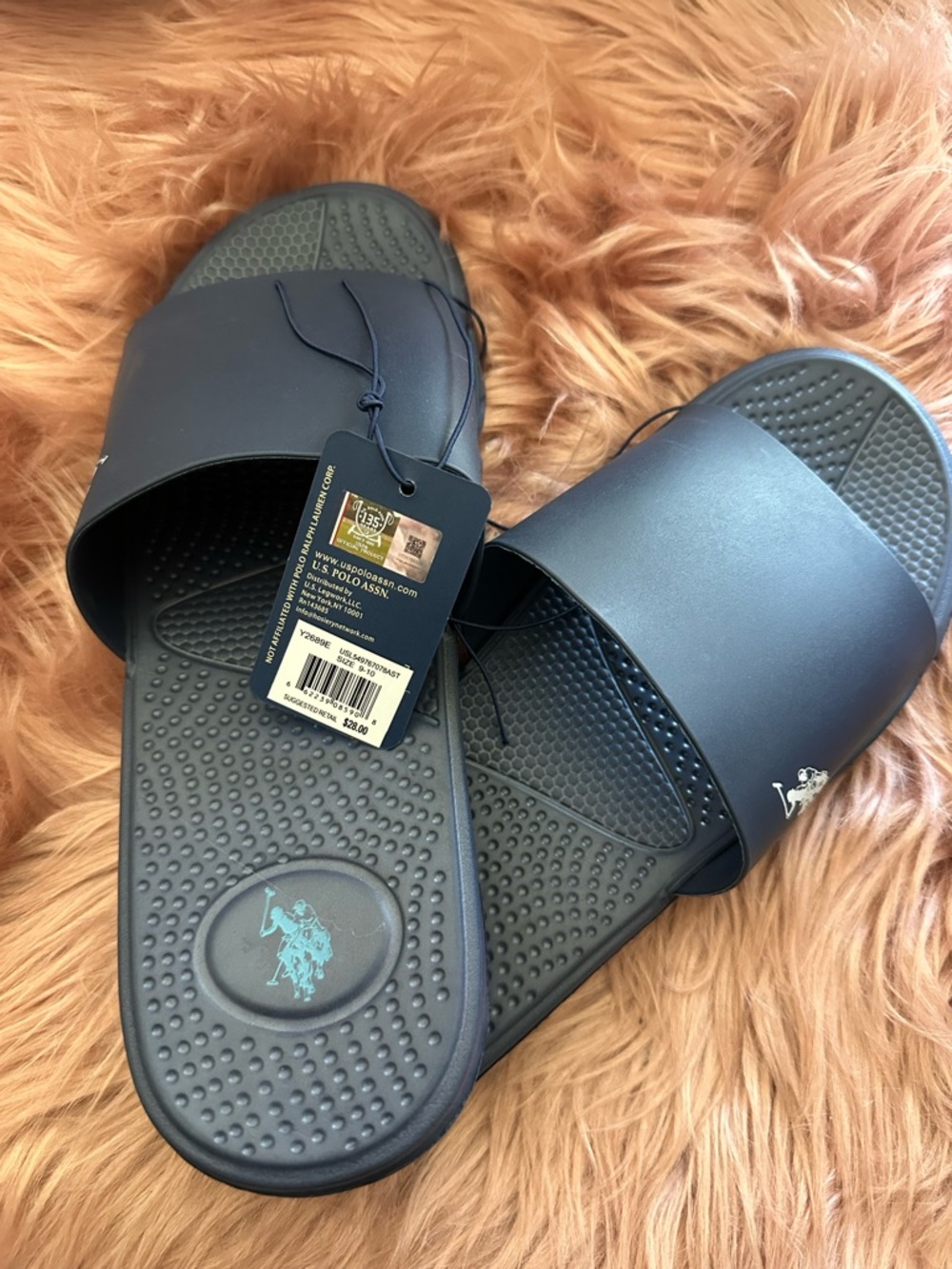 U.S. Polo Assn. Men's Navy Slide Sandals with Logo